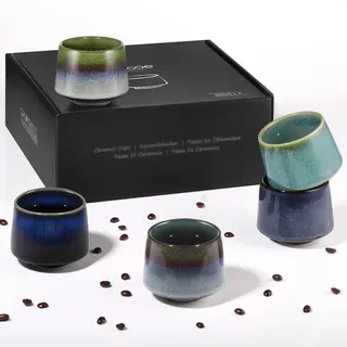 ecooe Cappuccino Tassen Set Dickwandig aus Steingut 5er set - 210 ml Handgefertigt Porzellan Kaffeetassen set, Keramik Teetassen Set Geschenke für Männer Beste freundin Partner, Weihnachtsgeschenke