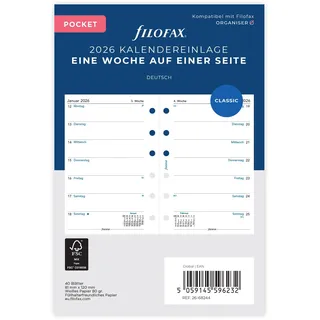 Filofax Kalender Pocket 1 Woche auf einer Seite (deutsch)2026
