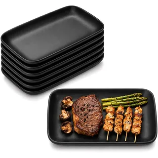Servierteller - Kuchenteller Schwarz 15.5 X 9.1CM, 6 Stück Vorspeisen Teller, Sushi Teller, Dessertteller, Servierplatten, Frühstücksteller, Kleine Speiseteller, Mezzeteller für Sushi Dessert Kuchen