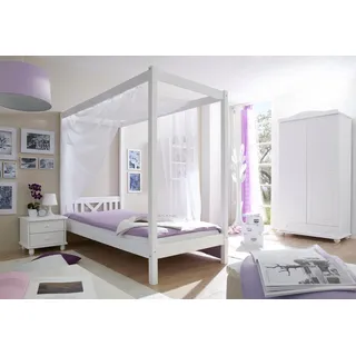 TICAA Himmelbett LaLuna 90 x 200 cm Kiefer massiv weiß