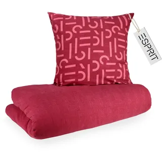 Esprit Flanell Bettwäsche 135x200 Baumwolle Rot - Luxus Bettwäsche-Set 2teilig Öko - kuschelig warm & flauschig - 135 x 200-1 Bettwäschebezug und 1 Kopfkissenbezug 80x80cm - Herbst & Winter
