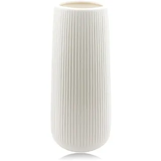 Keramik-Vase, weiß, für Pampasgras, 17,8 cm hoch, gerippt, modern und Bohème, frische und getrocknete Blumen, Heimdekoration, Wohnzimmer, Tisch