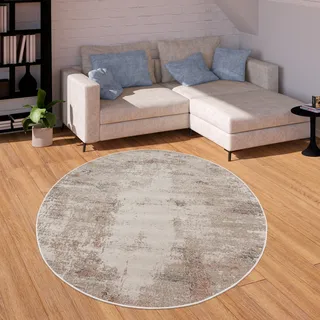 Outdoor Teppich Balkon Terrasse Vintage Küchenteppich Muster Abstrakt Beige Blau Grösse 200 cm Rund - Bunt