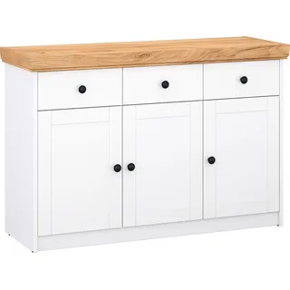 Homestyle4u Kommode Sideboard Eiche Matt Weiß Holz Massiv Schrank Mit Schubladen Highboard Anrichte - Gr.: onesize