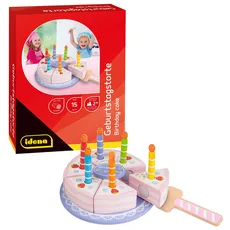 Idena 40262 - Geburtstagstorte aus Holz, Geburtstagskuchen für Spielküche und Kaufmannsladen, für Kinder ab 2 Jahre, ca. 15 x 15 x 8,5 cm groß