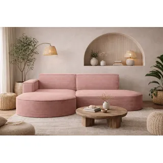kaiser möbel Ecksofa mit runden Abschlüssen aus Cordstoff – Modena Studio, modernes Sofa, Rosa, Links - Rosa