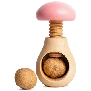 Creative Home Nussknacker Holz | Pilzförmig | 10 x 6 cm | Rosa | Natürliches Buchenholz | mit Schraubmechanismus | Schraubgewinde | Massiv & Nützlich Nussknack Pilz
