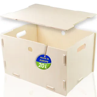 clipfritz - Holzbox mit Deckel (Unlackiert ca.40x30x23cm) Aufbewahrungsbox groß aus Holz - Boxen/Kisten zur Aufbewahrung von Spielzeug, Bücher, Fotos, Spielsachen - Spielzeugkiste/Holzkiste stapelbar