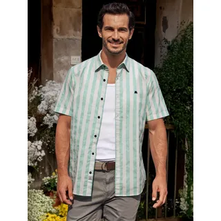 Kurzarmhemd LERROS "Gestreiftes Kurzarmhemd aus Baumwollmix", Herren, Gr. L, Normalgrößen, grün (mint water), 76% Baumwolle, 24% Polyester, Hemden Kurzarmhemd