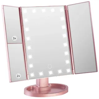 Sichler Beauty Spiegel: Falt-Schminkspiegel mit Beleuchtung, 3x/2x/1x-Vergrößerung, roségold (Frisiertisch Spiegel, Kosmetikspiegel mit Beleuchtung, LED)