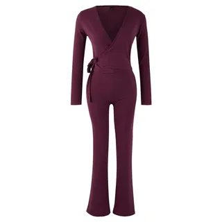 TRENDYOL Plum Double Breasted Closure Bodycon Long Sleeve Flexible Knitted Bottom-Top Set Twoaw26Au00029