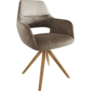 DeLife Polsterstuhl Yago-Flex, mit Armlehnen Holzgestell kantig Natur Mikrofaser Taupe Vintage Tasche grau 60 cm x 93 cm x 62 cm