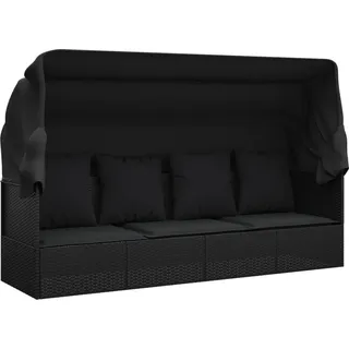 Outdoor-Loungebett mit Dach und Kissen Schwarz Poly Rattan - Schwarz