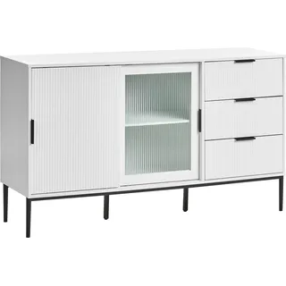 BELIANI Sideboard aus weißem MDF mit zwei Türen moderner minimalistischer Design Aufbewahrungsmöbel für das Wohnzimmer - Weiß, Schwarz