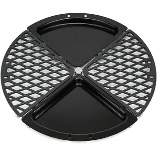 Onlyfire Gusseisen Grillrost und Grillplatte Set für Weber 57cm Kugelgrill, Ø 54,7cm Grillpfanne mit Grillrostheber, Passend für Weber 57cm Smoker Holzkohlengrill, 4 Zonen, Grillzubehör für Camping