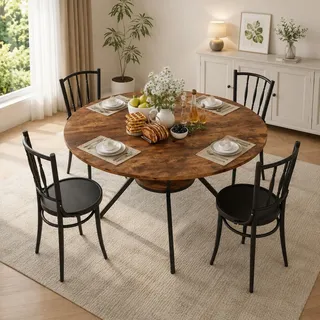 INONEFT Esstisch 120×79 cm, Runder Esszimmertisch mit Offene Ablage, für 4–6 Personen,Küchentisch mit Verstellbare Fuβe, Braun - Braun