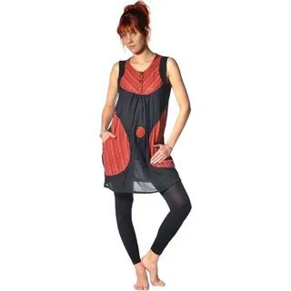 Tunika | Sita | Long Top ärmellose Sommer Bluse mit Lebensspirale und Taschen - Schwarz, Rot