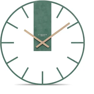 Cander Berlin JUVIRA XXL Vintage Wanduhr lautlos 40 cm MDF Holz-Zeiger ohne Tickgeräusche groß modern grün Wohnzimmer Küche