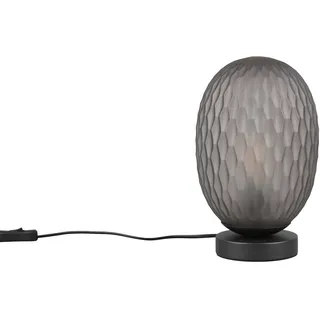 TRIO LEUCHTEN Tischleuchte "FACETTE, Nachttischlampe mit Glas-Schirm Ø 18cm, Schnurschalter", rauchgrau, schwarz matt, 1, Ø 17,5cm H: 28,5cm, 1 Stk., Leuchten, exkl. Leuchtmittel 1x E27 max 25W, Höhe 29cm, Tischlampe Schlafzimmer, Tischleuchte