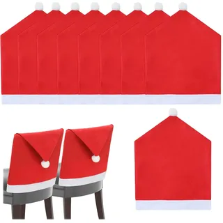 HJYDGJ 9 Stück Stuhlhussen für Weihnachten, Nikolausmütze Stuhlbezug, Stuhlrücken, Rot, Polyester, Bow, nicht wasserfest, für Weihnachten und Feiertage, Stuhlhussen, Stuhlbezug
