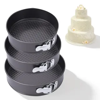 yolzhxe 3 Stück Rund Springform, 20/22/24 CM Kuchenform, Abnehmbarer Antihaftboden Springformen, Kohlenstoffstahl Backformen Geeignet zum Backen Aller Arten von Kuchen und Broten