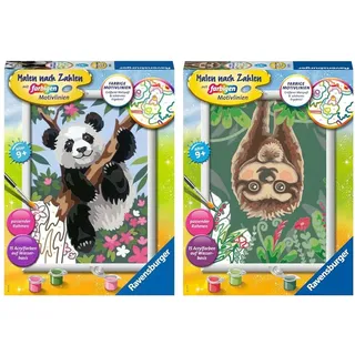 Ravensburger Malen nach Zahlen 20161 - Süßer Pandabär Kinder ab 9 Jahren & Malen nach Zahlen 20295 - Faultier-Liebe Kinder ab 9 Jahren