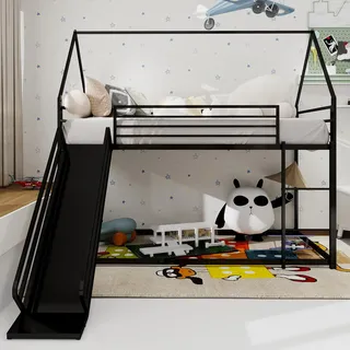 Sweiko Twin über Twin Etagenbett mit Rutsche für Kinder Schlafzimmer, Haus geformt Bettgestell w / Leiter, kein Boxspring benötigt & einfach zu montieren