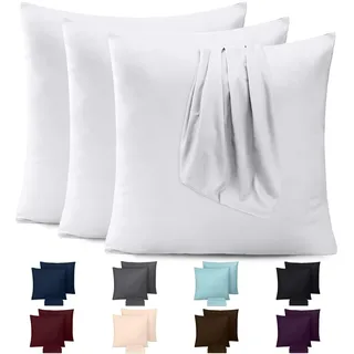 Utopia Bedding – 4er-Set Kissenbezüge – 40 x 40 cm – Oeko-TEX – Gebürstete Mikrofaser, 100% Polyester, mit Umschlagverschluss (Kissenfüllung Nicht enthalten), nur Kissenbezug – Weiß