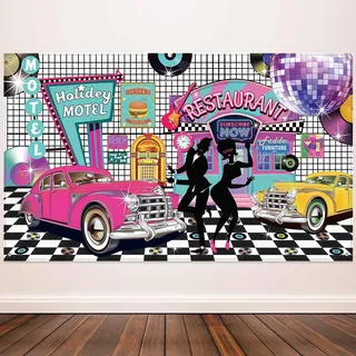 Party-Dekorationen 50er Jahre: Rock-Party-Hintergrund, Party-Banner & klassisches Hintergrund-Banner - 72,8 x 43,3 Zoll