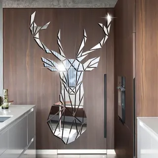Hirsch Spiegel Wandaufkleber | Spiegelfliesen Wandspiegel Selbstklebend Hirsch Acryl Wandaufkleber 3D Kunst Deko Wandtattoo für Zuhause Wohnzimmer Schlafzimmer Wandbild