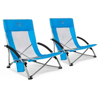 TIMBER RIDGE 2er Strandstuhl Klappbar Leicht Campingstuhl Faltbar 150kg Belastbar mit Atmungsaktiver Netzstoffrückenlehne Niedrig Faltstuhl mit Getränkhalter Strand Garten Angeln