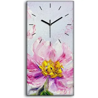 Wandkunst Leinwand Bild Uhr Geräuschlos 30x60 Gemälde Blumen Pfingstrosen Floral - schwarze Hände - Rosa