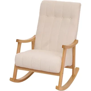 MCW Schaukelstuhl K10 Holz MVG Stoff/Textil Bouclé 450g/m2 Creme Gestell Natur