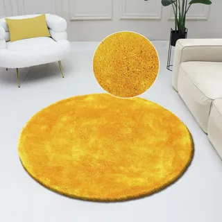 Hochflor-Teppich BRUNO BANANI "Dana Teppich, Kundenliebling" Gr. 10, gelb, H:30mm Ø:190cm, Kunstfaser, Teppiche, Hochflor-Teppich, unifarben, Mikrofaser Teppiche, Wohnzimmer, Schlafzimmer, Esszimmer