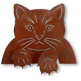 Rostikal Gartenzaun Katzenfigur aus Edelrost 23x21 cm – Perfekte wetterfeste und langlebige Gartendekoration - Ideal als einzigartiges Katzen Deko Geschenk