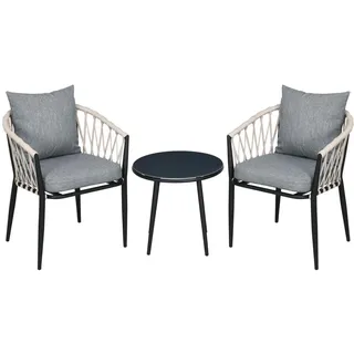 Outsunny Gartenmöbel Set, Stahl, Grau , Metall, Kunststoff, Glas , Gartenmöbel, Gartengarnituren, Gartenmöbel-Sets