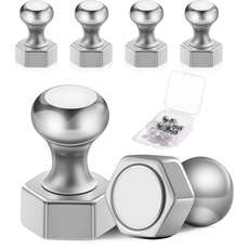 Vinabo 6 Stück Magnete Magnettafel Neodym Magnet Stark Pinnwand mit Aufbewahrungsbox für Magnettafel, Kühlschrank, Kegelmagnete, Notenmagnete,Vernickelter Stahl (12 x 16mm), Silber