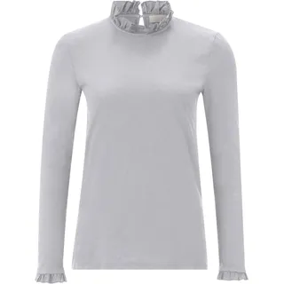 richroyal Langarmshirt RICHROYAL "2409 O Slub F LS", Damen, Gr. M, grau (grau melangé), Single Jersey, Obermaterial: 100% Baumwolle, Shirts Langarmshirt, mit Rüschenkante an Ausschnitt und Ärmelsaum