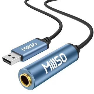 MillSO USB auf 6.35mm Klinke Adapter USB A Stecker auf 6,35 mm Buchse TRS Headset Adapter Stereo 6.35mm Audio Konverter für Laptop, PC, Verstärker, Lautsprecher, 6,35 mm Kopfhörer
