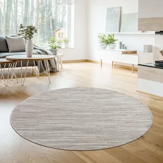 TT Home In-& Outdoorteppich Wetterfest Terrasse Balkon Esszimmer Modernes Boho Design Skandinavisch Meliert Unifarben Größe 120 cm Rund - Beige