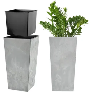 KADAX Pflanzkübel mit Innentopf, Höhe 46.5cm, 19x24cm, ca. 10L – Beton-Optik Grau, Frostsicherer Blumentopf für Innen & Außen, Garten, Balkon & Terrasse, UV-beständig, wetterfest