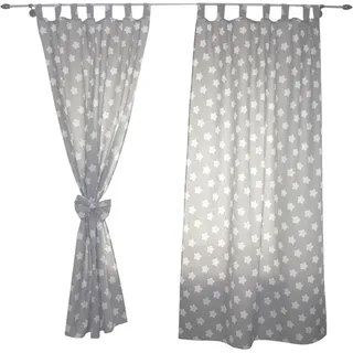 TupTam Kinderzimmer Vorhänge Baby Gardinen mit Schleifen 2er Set, Farbe: Grau/Weiße Sterne, Größe: ca. 155x95 cm