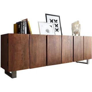 DeLife Kommode Live-Edge Akazie Braun 220 cm 6 Türen Massivholz Baumkante Sideboard