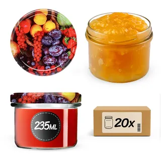 KADAX 20st Einmachgläser mit Schraubdeckel, 235 ml Gläser fi82, Einmachglas Klein, Marmeladengläser mit Deckel, Luftdichte Gläschen zum Verschenken, Schraubgläser (Obst)
