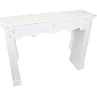FRANK FLECHTWAREN Kaminkonsole Shabby, Holz weiß, 98 x 25 x 96 cm | Dekorative Kaminumrandung im Shabby-Used-Look mit verspielten Ornamenten, Blickfang fürs Wohnzimmer im Landhausstil