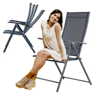 MEVEN Klappstühle Daytona Set 2 Stück Graue Verstellbare Gartensessel, Klappbare Relaxsessel mit 7-stufiger Rückenlehne, Gartenstühle für Garten Terrasse Balkon bis 120 kg - Grau