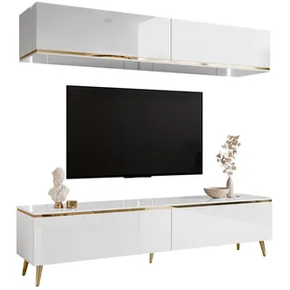 lookway Wohnwand, Weiß Hochglanz, Holzwerkstoff, Uni, Rechteckig, 180x45x40 cm, Wohnzimmer, Wohnwände, Wohnwand-Sets