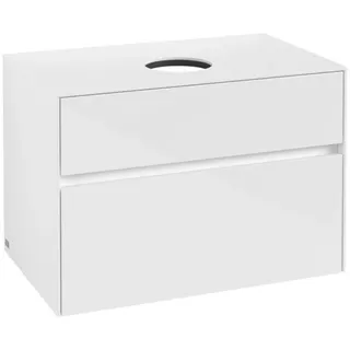 Villeroy & Boch Collaro Waschbeckenunterschrank, wandhängend, 2 Auszüge, Waschbecken mittig, 800x548x500mm, C03700DH, Farbe: Front/Korpus: Glossy White, Griff: White Matt