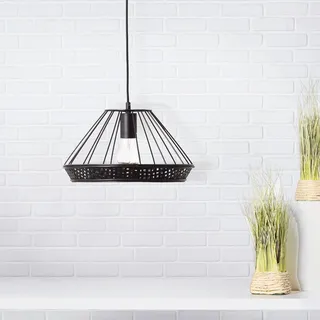 Brilliant Pendelleuchte Tory 1-flammig Schwarz matt und Rattan