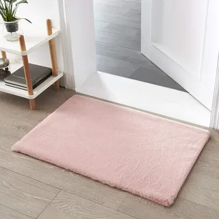 Teppich Wölkchen Fellteppich Kunstfell Teppich Waschbar, Hasenfell Imitat, Kaninchenfell, Kurzfell - Flauschiger Teppich Wohnzimmer, Bettvorleger Schlafzimmer - Rosa - 60x90cm